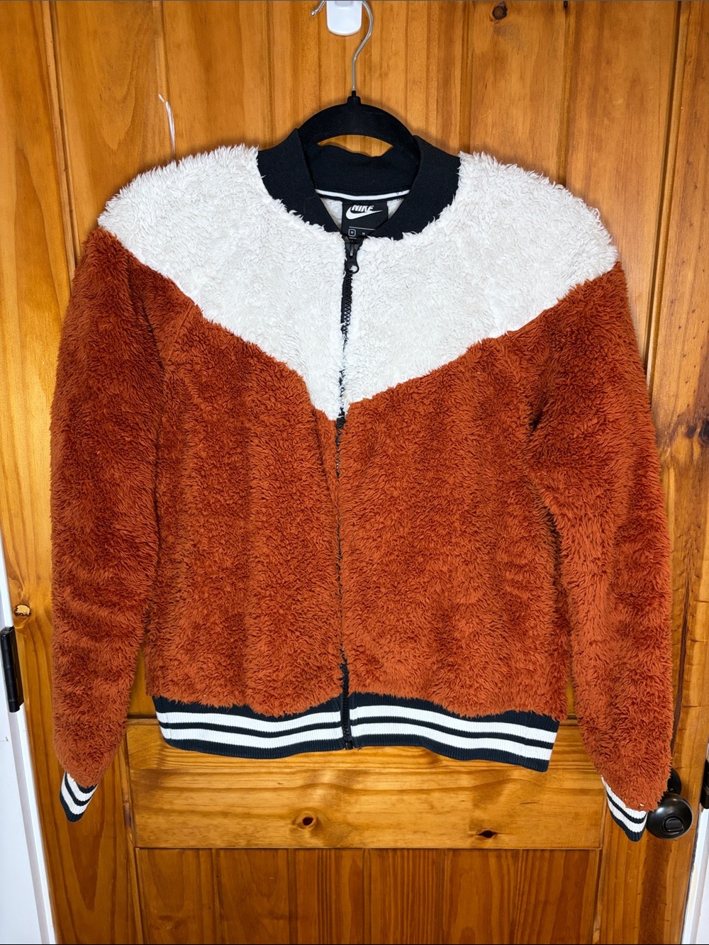 Nike Wolf Sherpa Varsity Bomber Zip jacket Medium Burnt orange Cream black